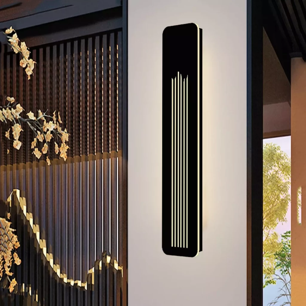 Rectangle Design LED Outdoor Wall Lamp mounted on modern exterior wall with sleek vertical ambient lighting.